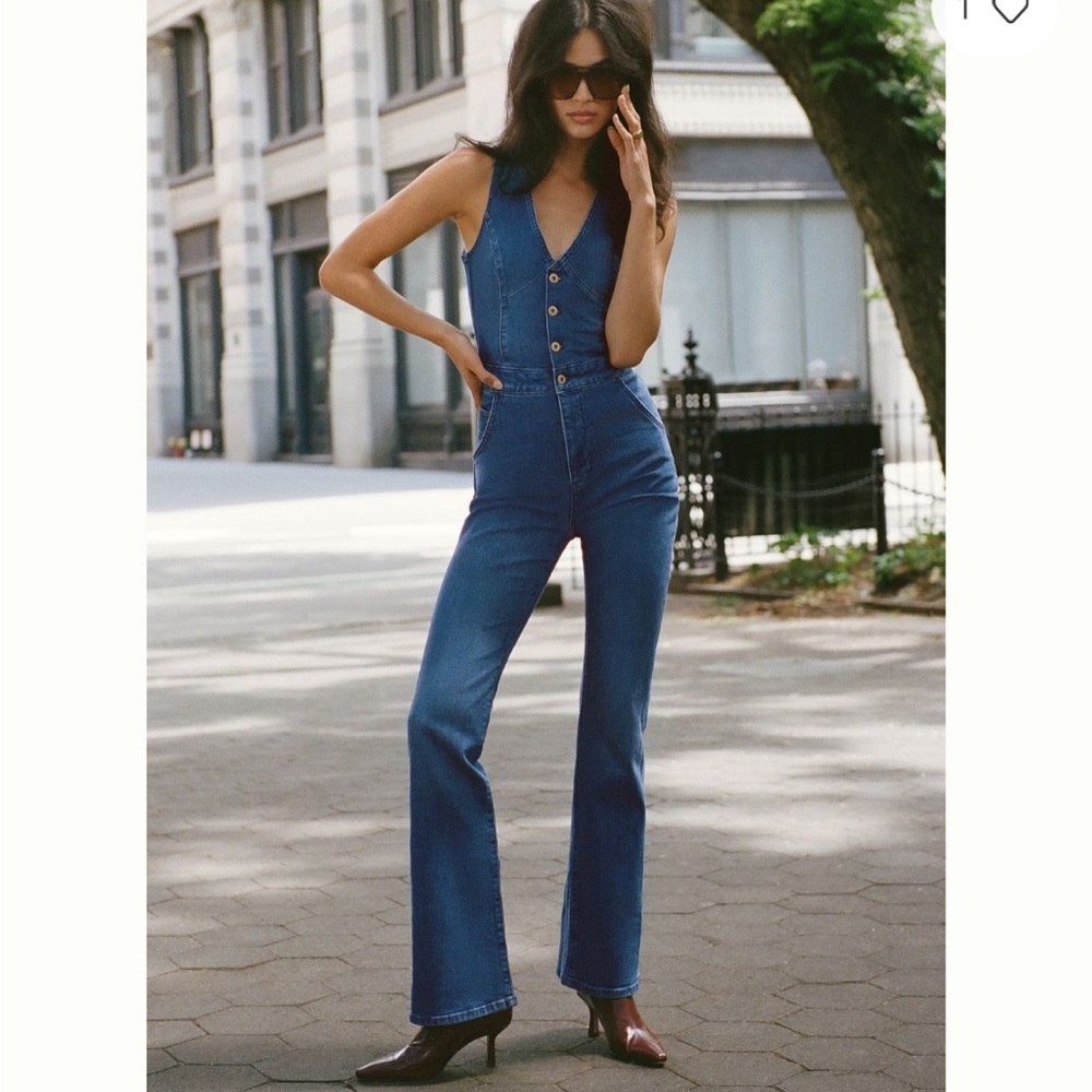 Anthropologie Denim Blue Button-Front Jumpsuit
